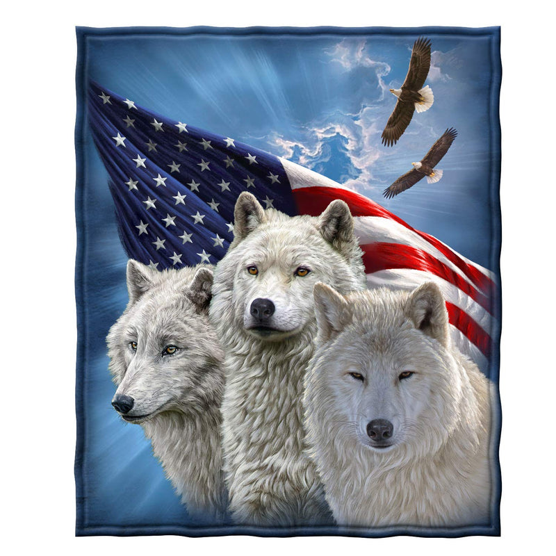 Wolves and Eagles Fleece Bed Blanket, 50" x 60" Eagle Fleece Throw