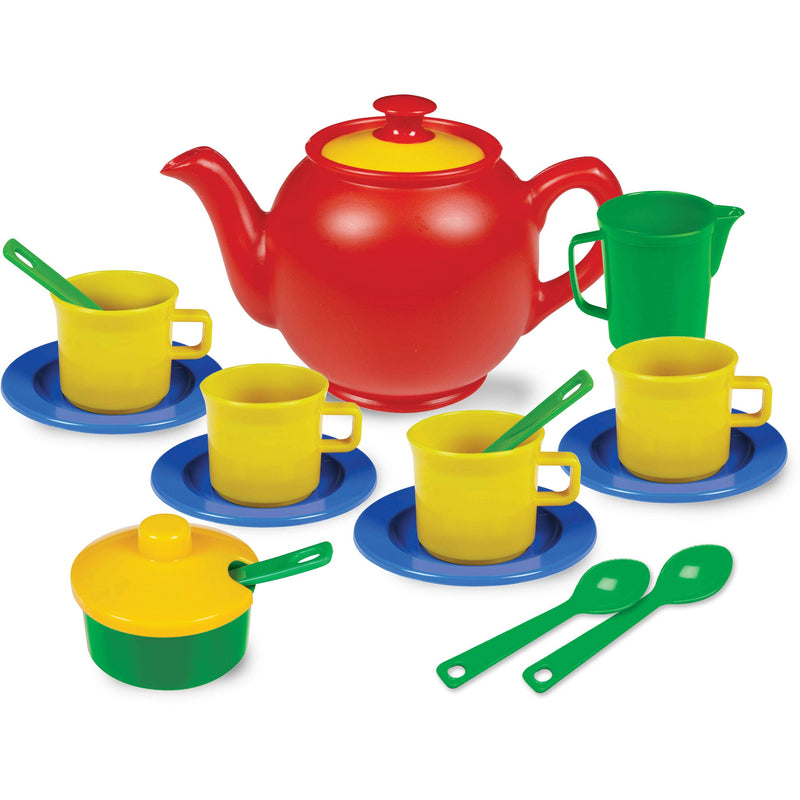 Play tea set, more than 15 durable plastic parts, safe and BPA free for children&