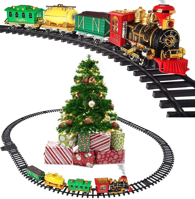 Christmas Train Set Around The Christmas Tree With Real Smoke Music