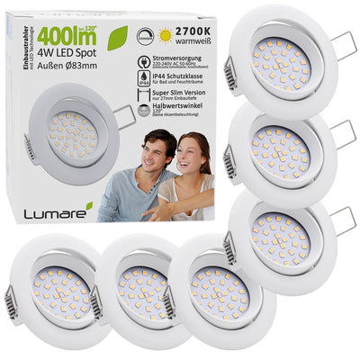 LED recessed spotlight dimmable 4w 400 lumens IP44 only 27mm extra flat installation depth