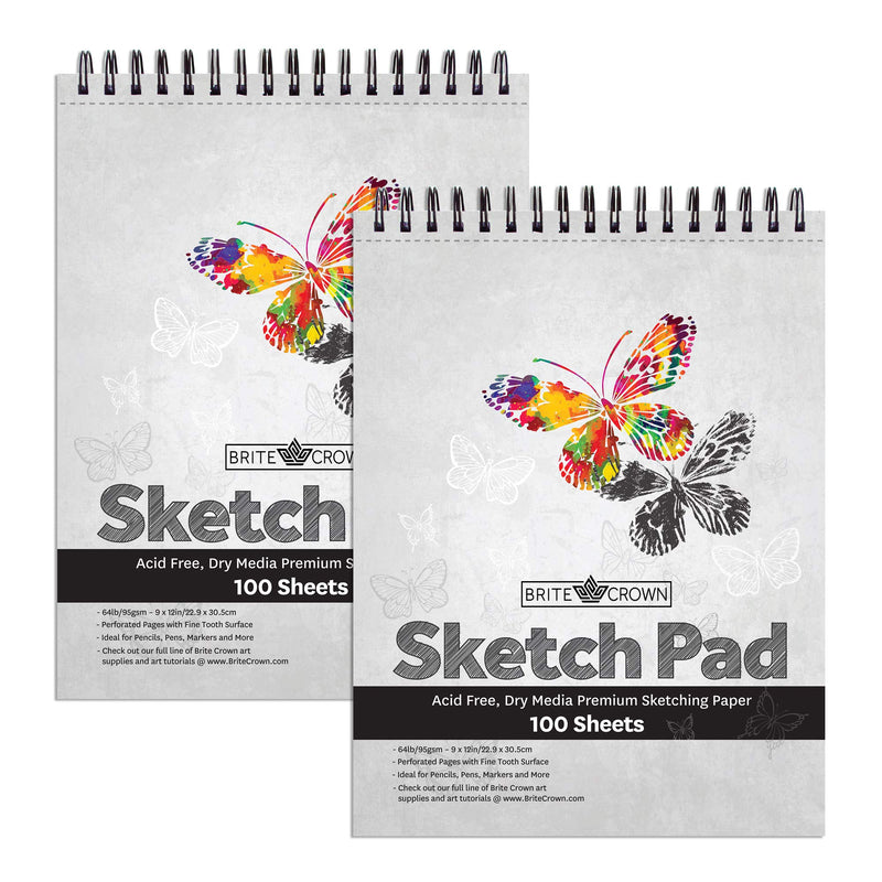 Sketchpad, 2 Pack, 9x12 Sketchbook for Teens, 64lb (95gsm) Art Drawing Paper