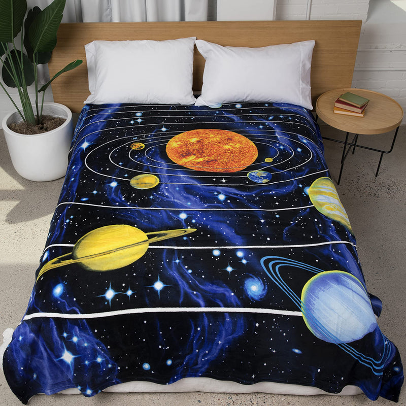 Solar System Fleece Bed Blanket 75" x 90" Queen Size Space Fleece Throw