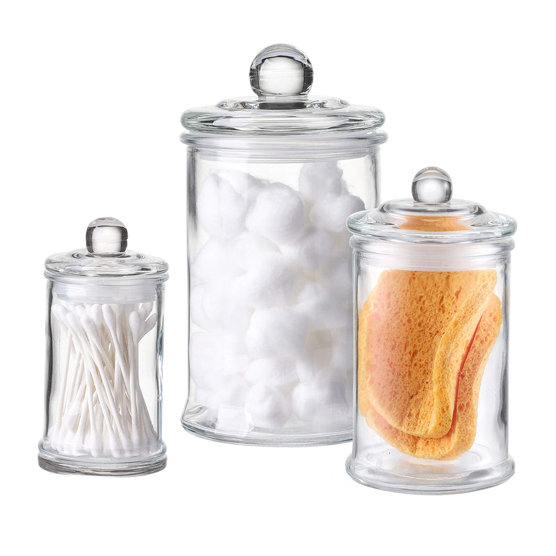 Whole Housewares Mini Glass Apothecary Jars Cotton Jar Bathroom Storage