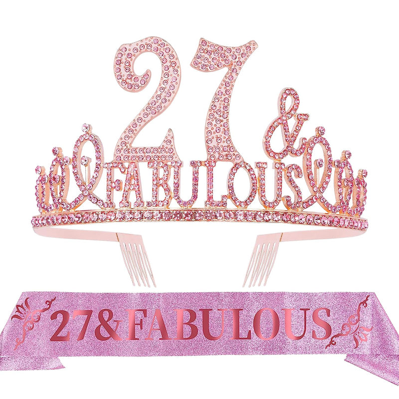 27th Birthday Sash and Tiara for Women - Fabulous Set: Glitter Sash + Fabulous