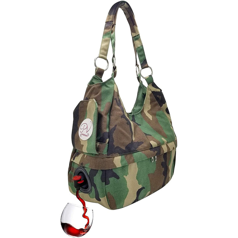 Swankey Camo Drinks Wine Bag with hidden insulated bottle compartment for wine