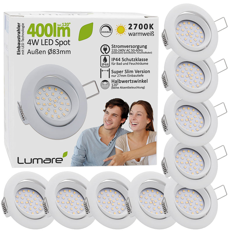 LED recessed spotlight dimmable 4w 400 lumens IP44 only 27mm extra flat installation depth