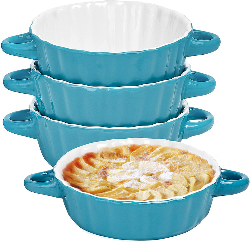 Teal Ceramic Ramekin Baking Set with 6 Christmas Serving Bowls, 26 Ounce Porcelain