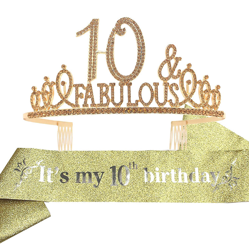 Girls 10th Birthday Sash and Tiara - Fabulous Glitter Sash + Fabulous