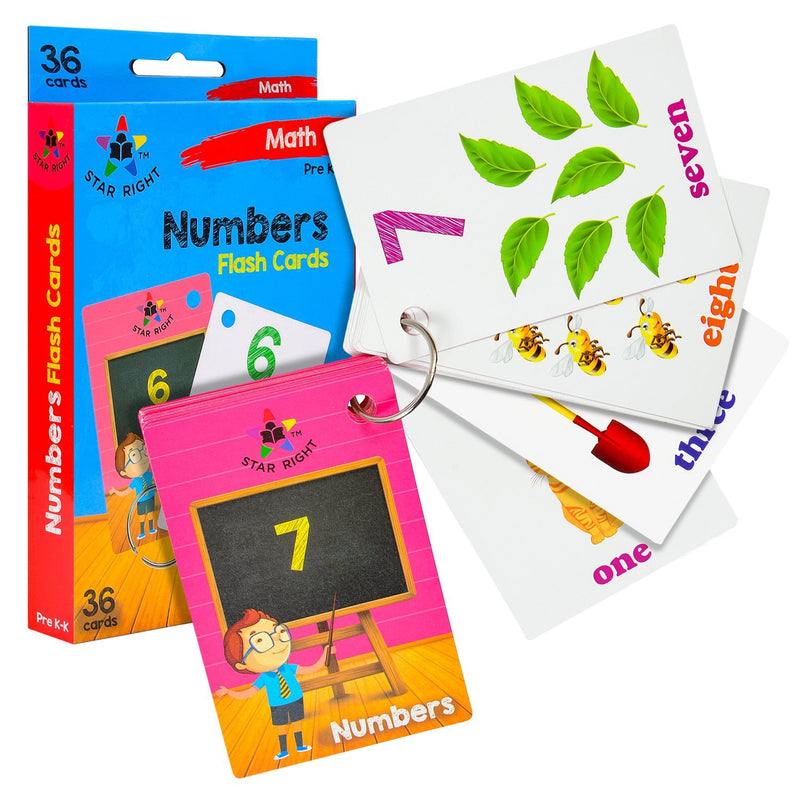 Number Flash Cards with Matching Art, 36 Cards, 1 Ring, Age: Preschool