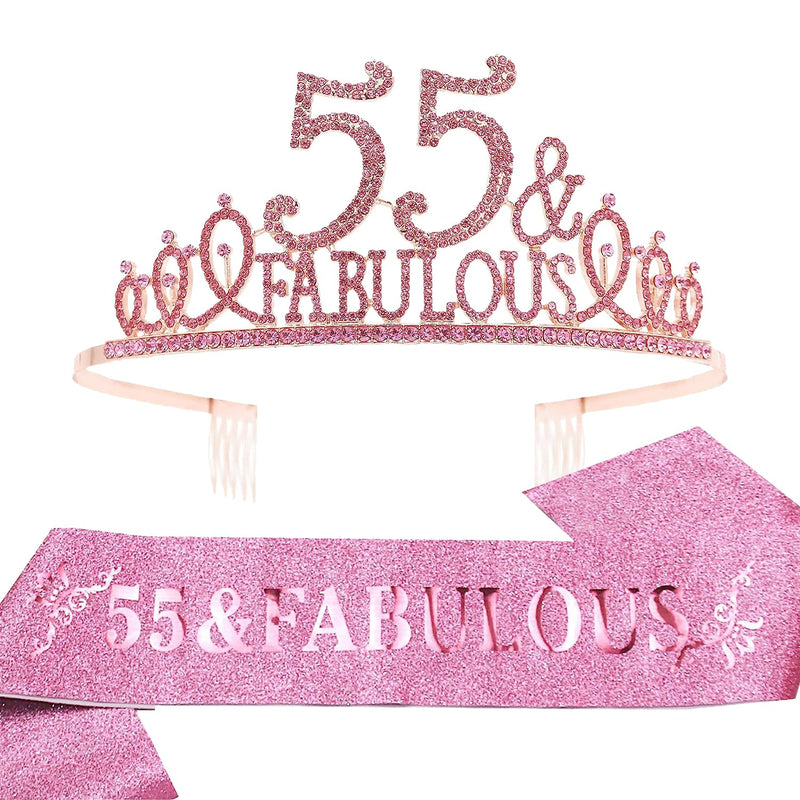 55th Birthday Sash and Tiara for Women - Fabulous Glitter Sash + Fabulous