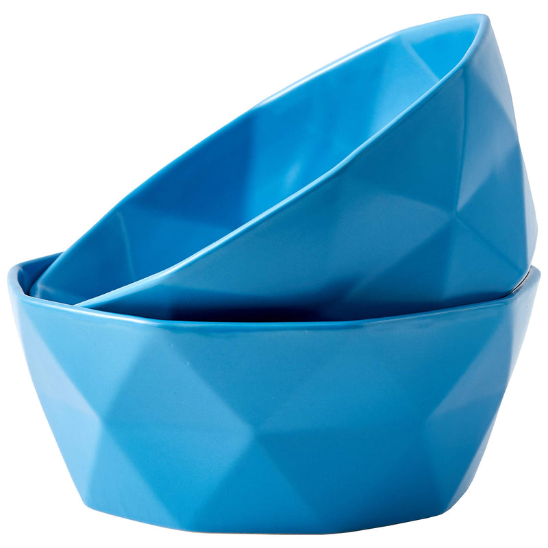 60 Ounce Geometric Ceramic Soup Bowls, Set of 2, 60 Ounce Large Blue Ceramic Soup Bowls