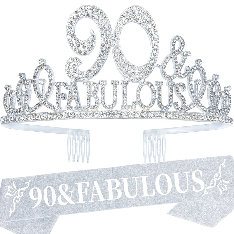 90th Birthday Sash and Tiara for Women - Fabulous Glitter Sash + Fabulous