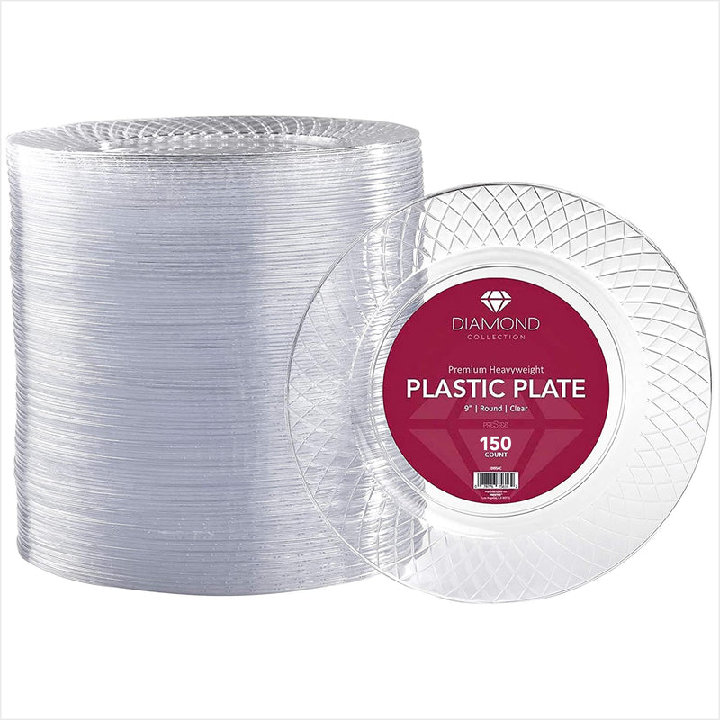 Clear Plastic Plates, 150 Pieces 9" Disposable Hard Plates for Parties