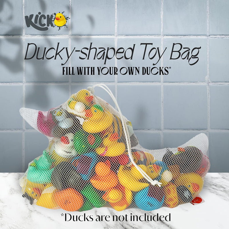 Rubber Duck Mesh Bag - White drawstring toy bag in the shape of a rubber duck