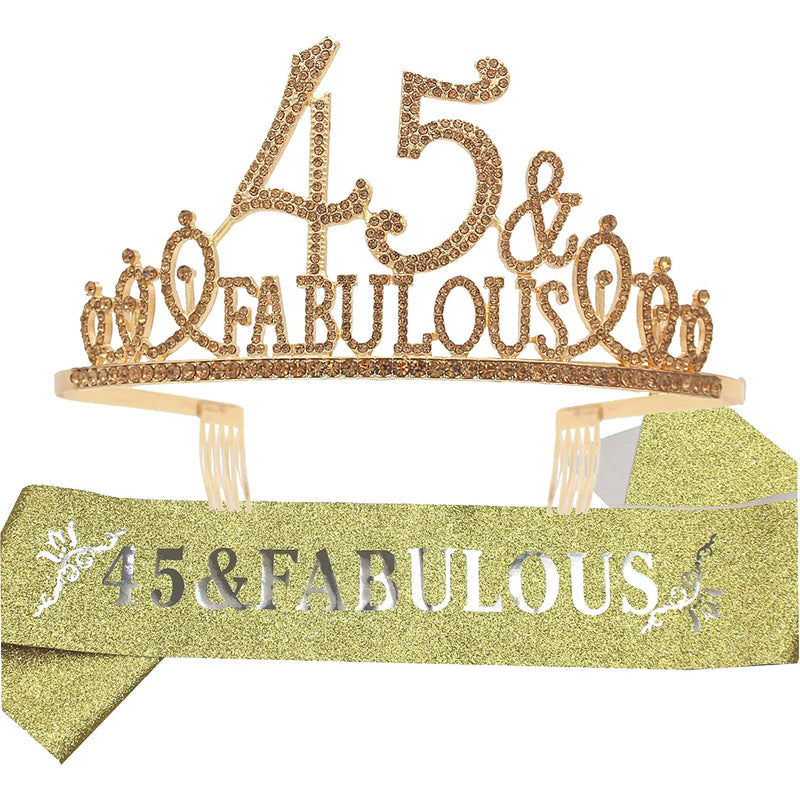 45th Birthday Sash and Tiara for Women - Fabulous Glitter Sash + Fabulous