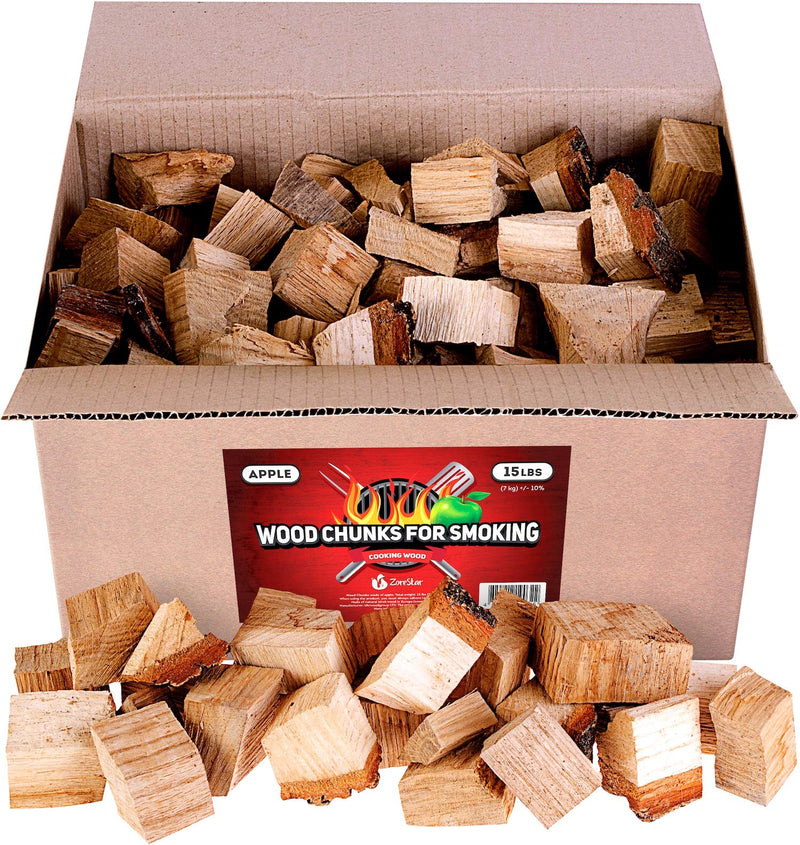 Apple Wood Chunks for Smoker 15 Pounds - 100% Natural Smoking Wood for Grilling