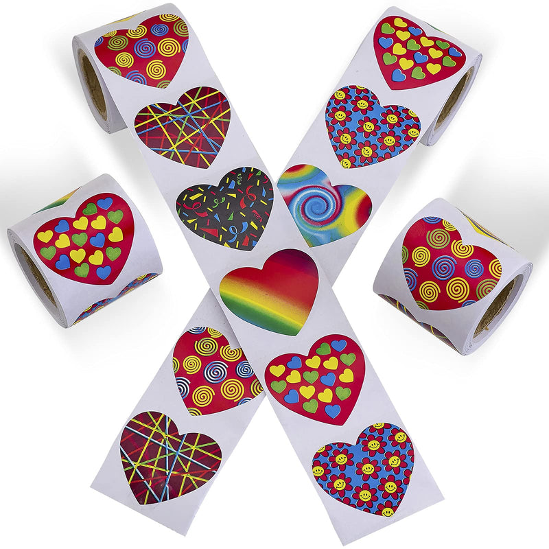 Funky Heart Sticker Roll - 4 rolls - colorfully assorted heart-shaped design