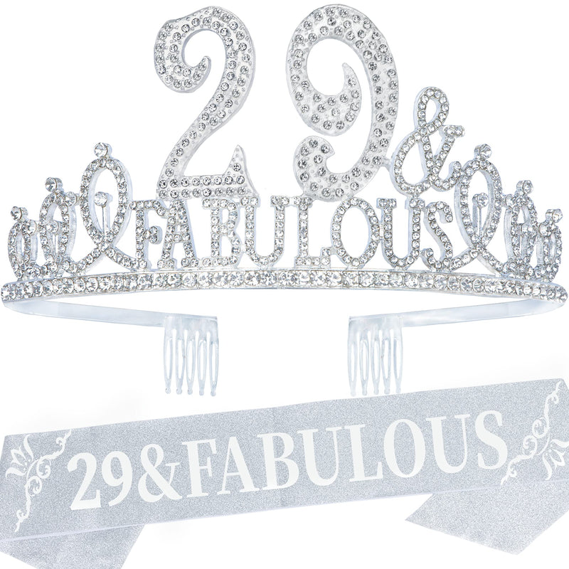 29th Birthday Sash and Tiara for Women - Fabulous Set: Glitter Sash + Fabulous