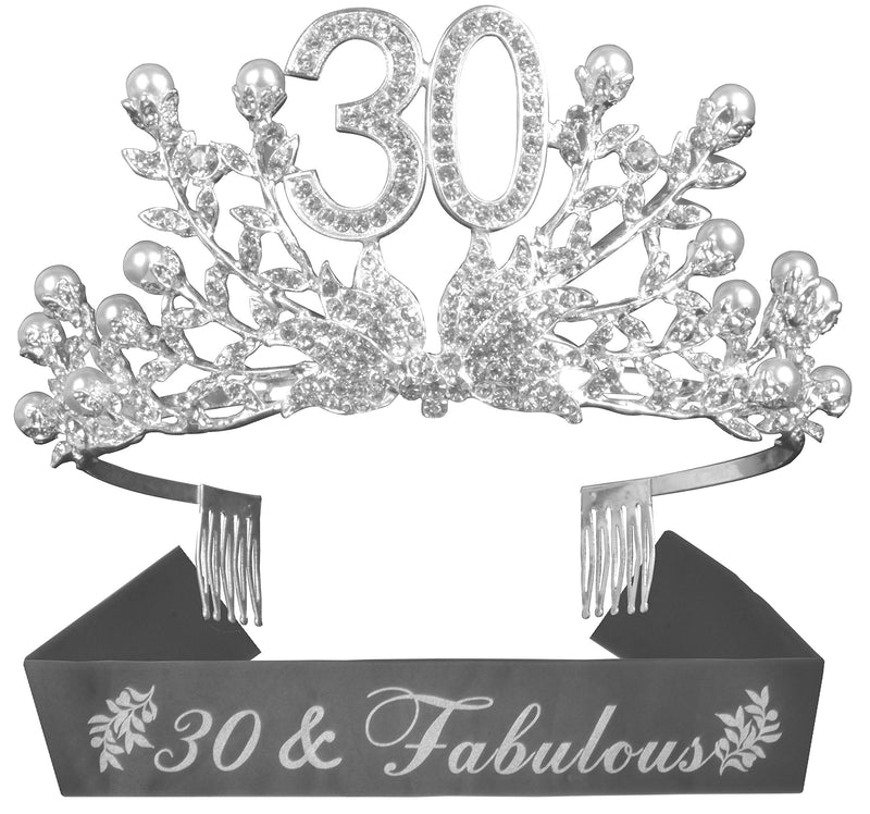 30th Birthday Sash and Tiara for Women - Fabulous Glitter Sash + Botanic