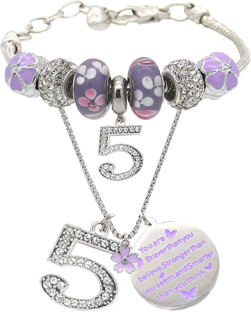 5th Birthday Bracelet Necklace Kids Jewelry for Girls 5 Years Old