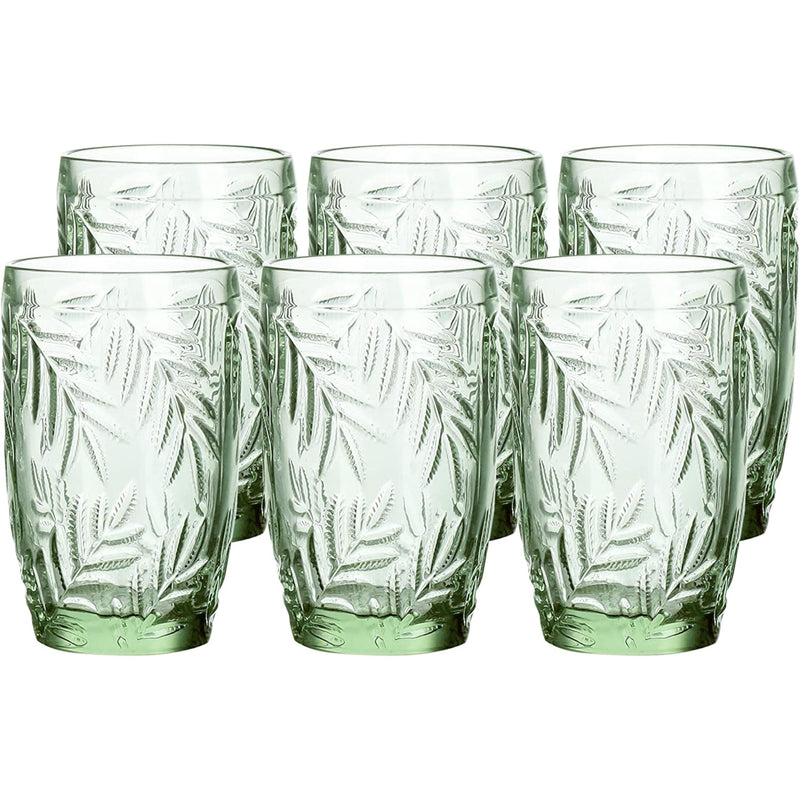 Glass Tumbler Set of 6 Drinking Glasses, 115 Oz, Embossed Design