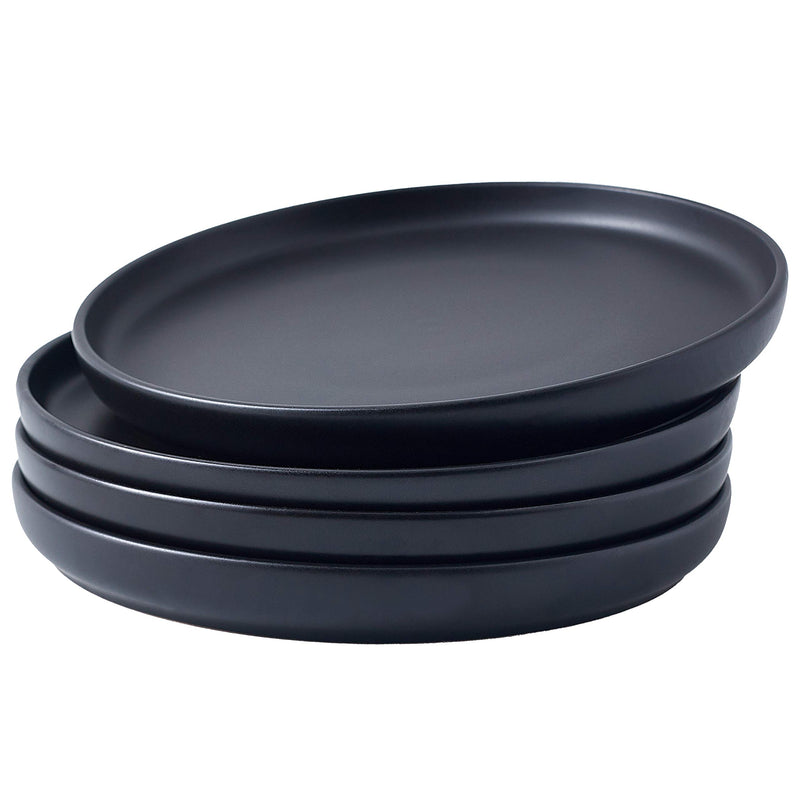 8" Ceramic Plate Set of 4, Cute Round Black Plates for Christmas Party, Ceramic