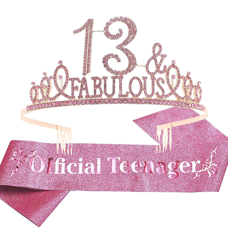 Girls 13th Birthday Sash and Tiara - Fabulous Set: Glitter Sash