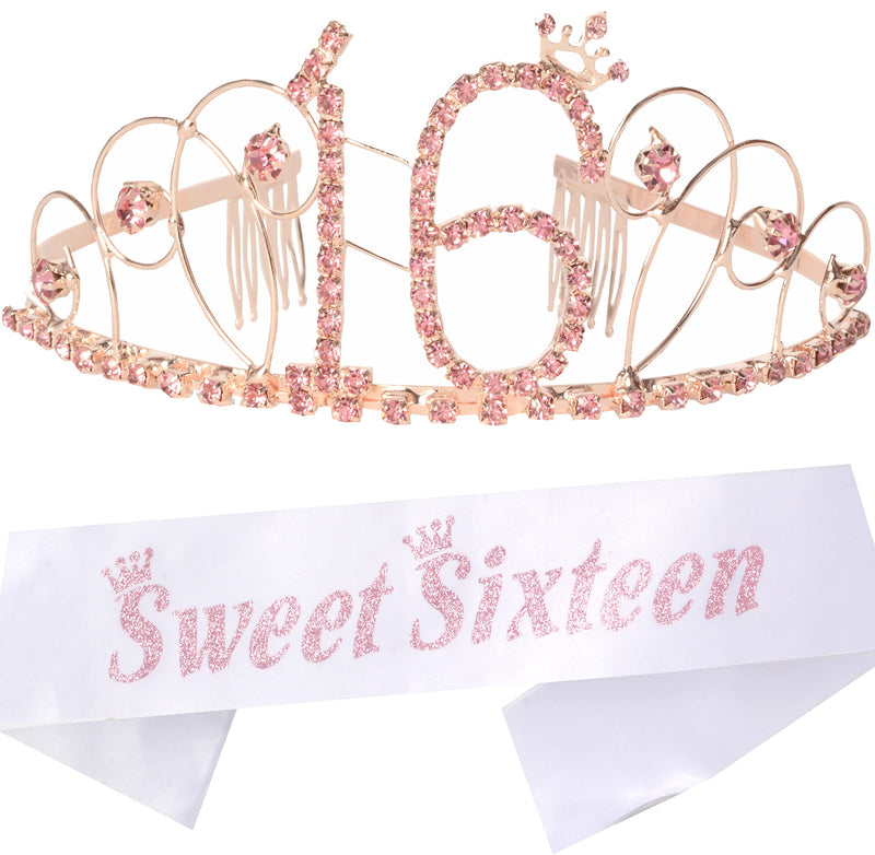 Girls 16th Birthday Sash and Tiara - Fabulous Set: Glitter Sash + Basic