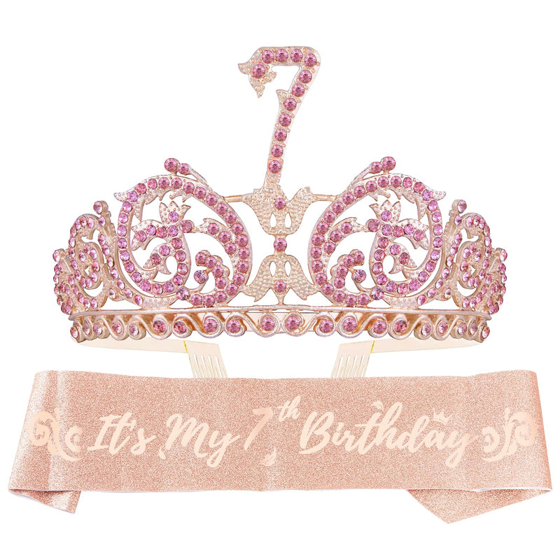 Girls 7th Birthday Sash and Tiara - Fabulous Glitter Sash + Forest