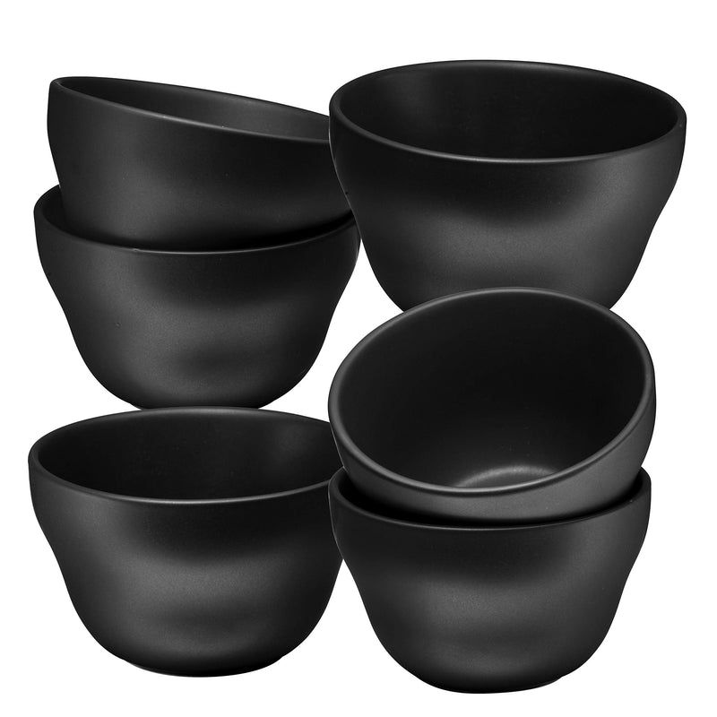 8-ounce ceramic dessert bowl set of 6 in matte black, 8-ounce ceramic chip and dip