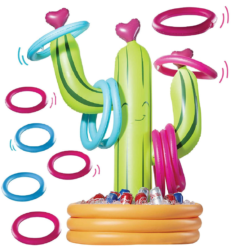 2 in 1 Inflatable Cactus Ring Toss and Water Bottle Party Cooler for Swimming Pool