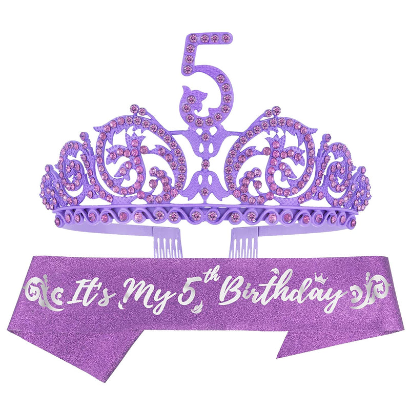 Girls 5th Birthday Sash and Tiara - Fabulous Glitter Sash + Forest