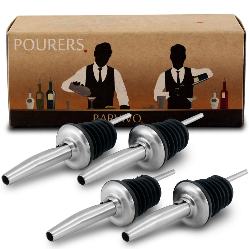 Professional liqueur pourers in a set of 4 - classic liqueur bottle pourer with free flow