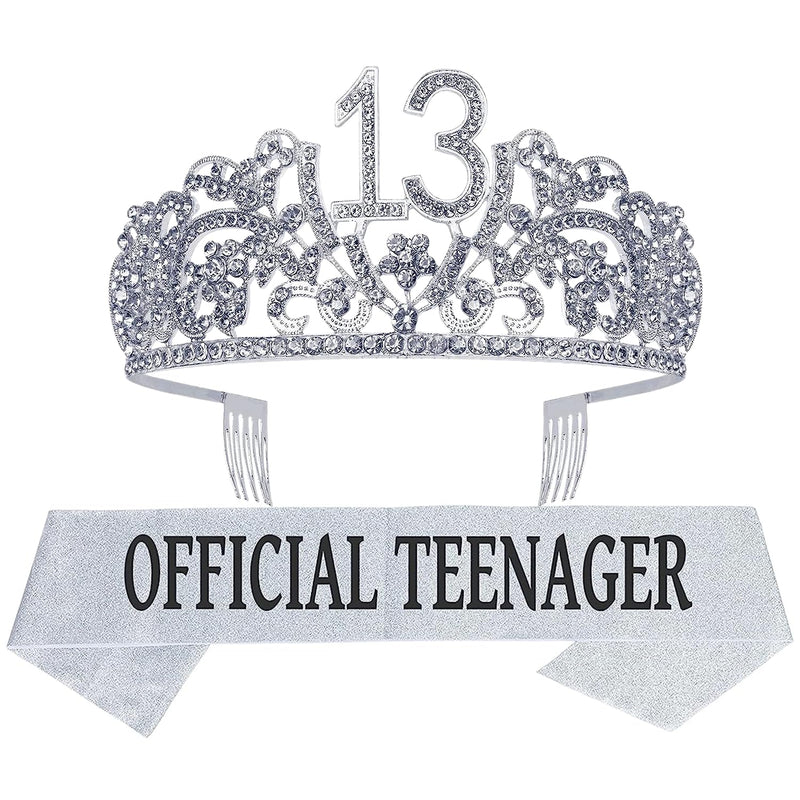 Girls 13th Birthday Sash and Tiara - Fabulous Set: Glitter Sash