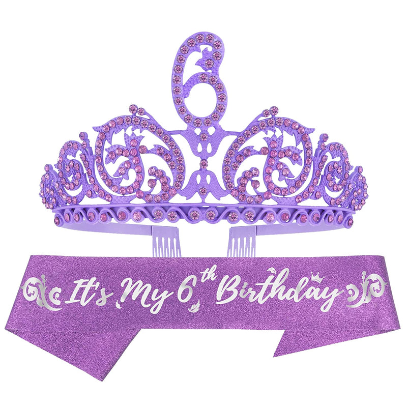 Girls 6th Birthday Sash and Tiara - Fabulous Glitter Sash + Forest