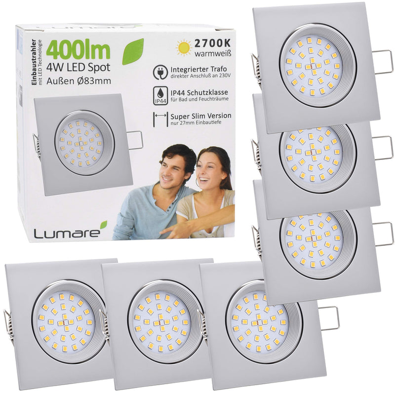 6x LED recessed spotlights 4w 400 lumens IP44 only 27mm extra flat installation depth LED