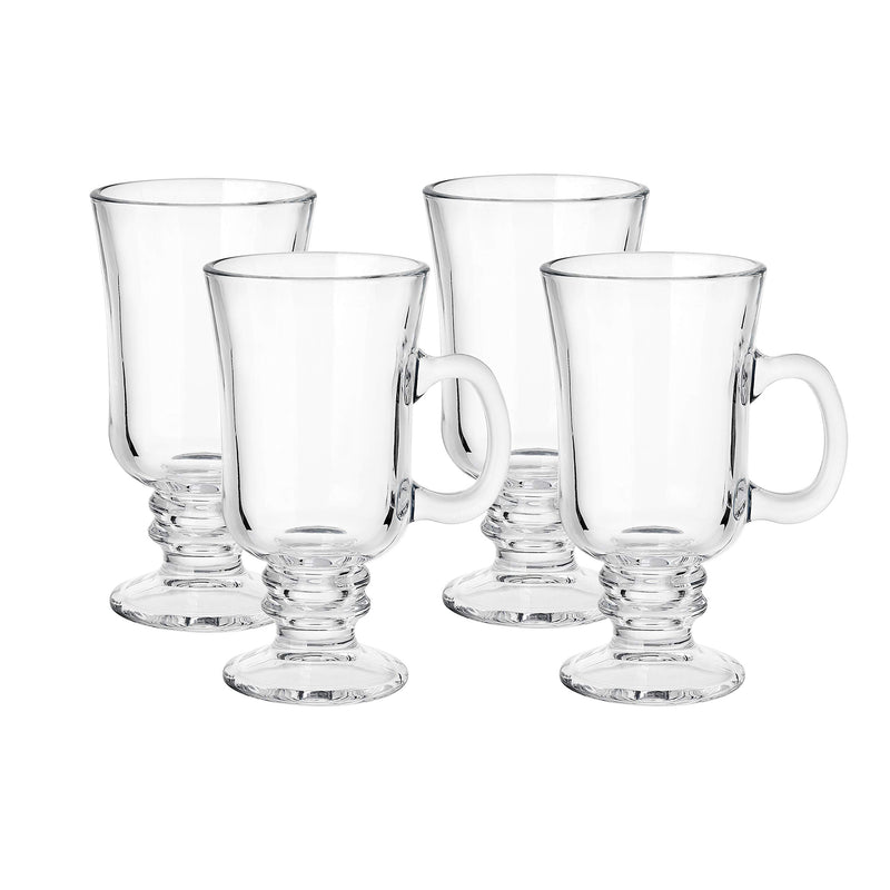 Glass Irish Coffee Mug Set with 4 8oz Coffee Cups for Drinking