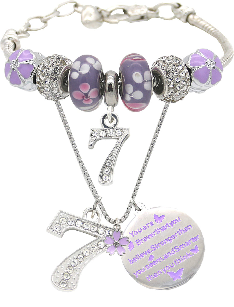 7th Birthday Bracelet Necklace for 7 Year Old Girl