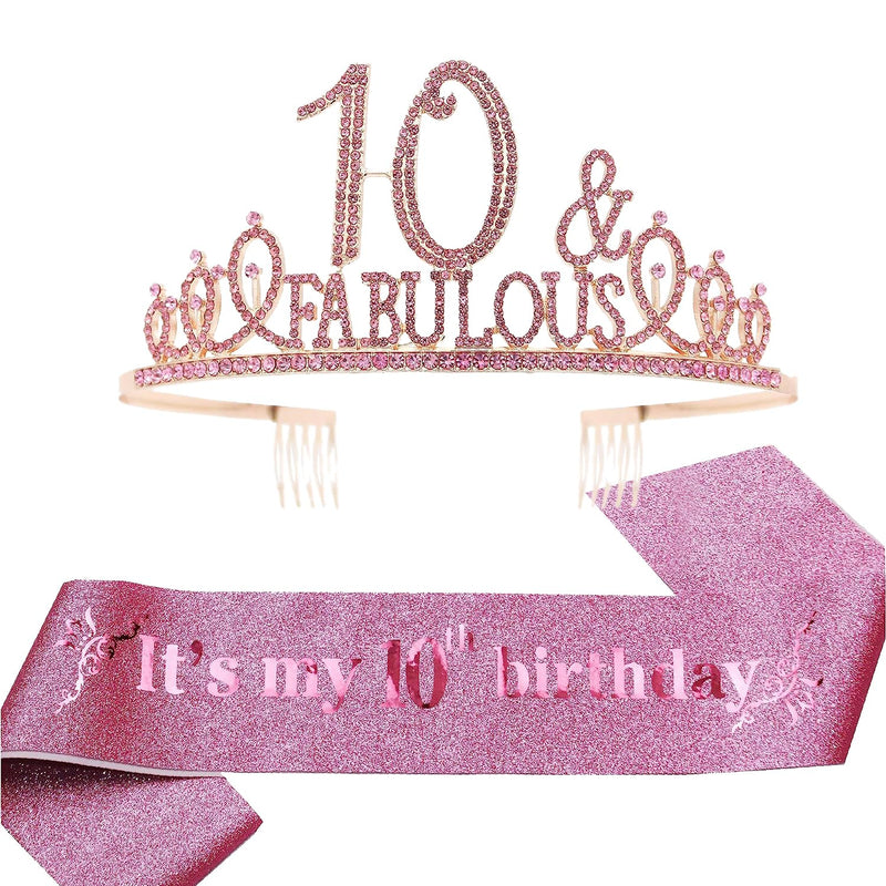 Girls 10th Birthday Sash and Tiara - Fabulous Glitter Sash + Fabulous