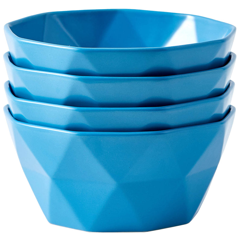 30 Ounce Geometric Ceramic Soup Bowls, Set of 4, 30 Ounce Medium Blue French Ceramic