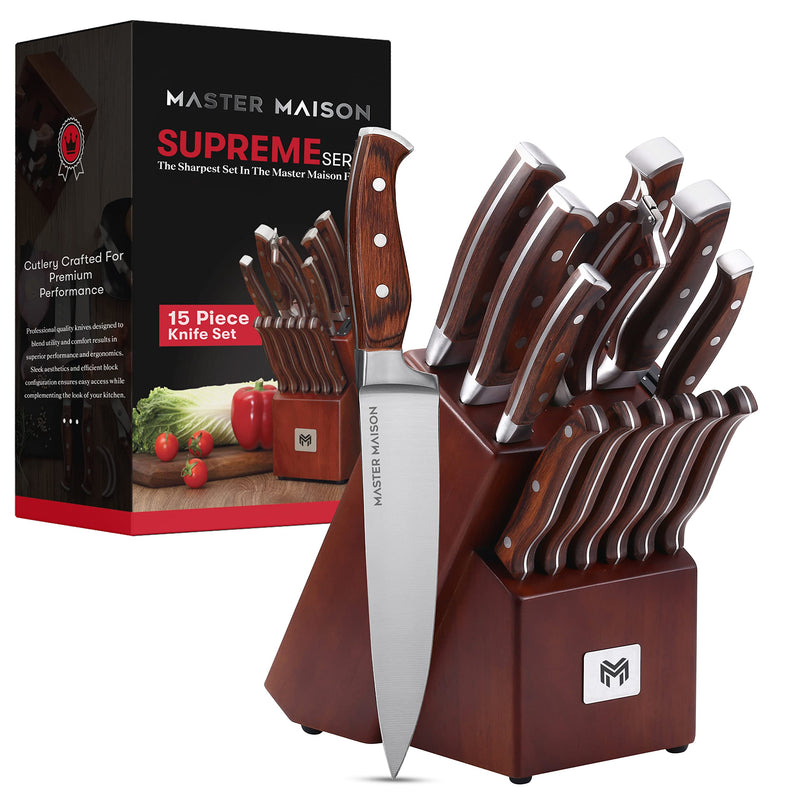 15-piece kitchen knife set with block - German knife set - stainless steel