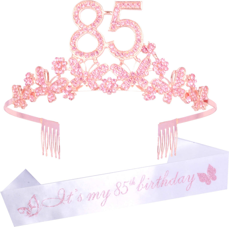 85th Birthday Sash and Tiara for Women - Fabulous Glitter Sash + Butterflies