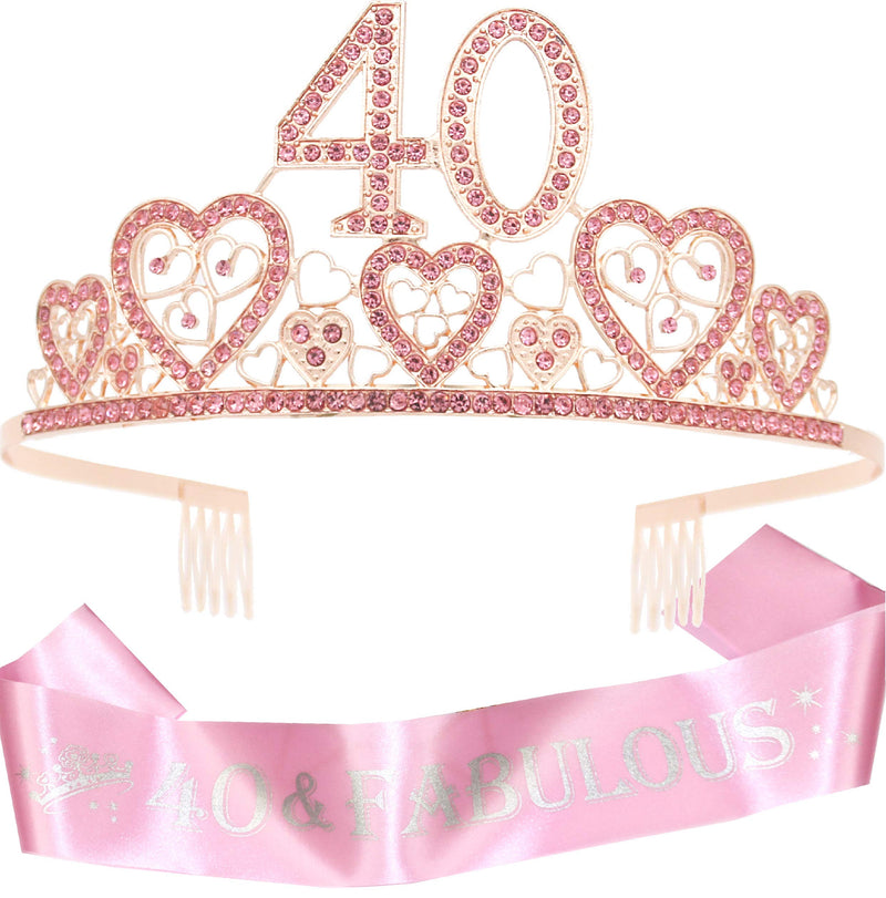 40th Birthday Sash and Tiara for Women - Fabulous Glitter Sash + Hearts