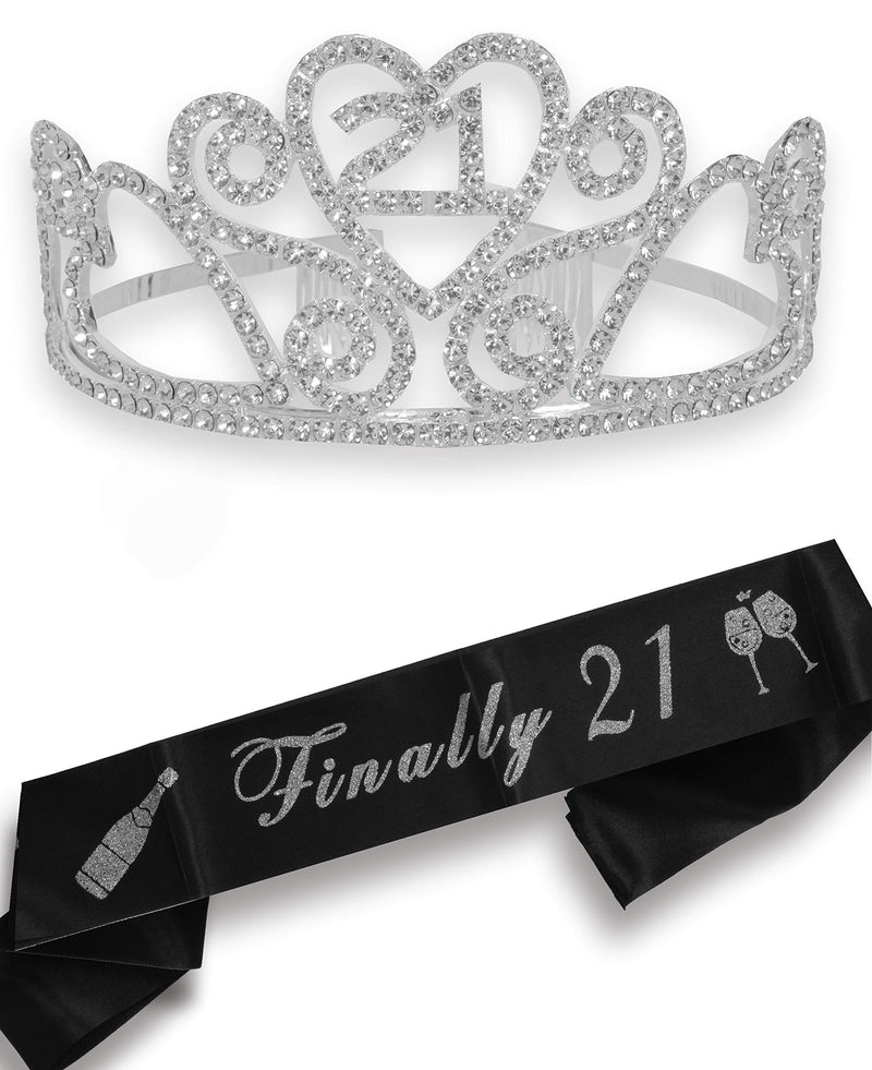 21st Birthday Sash and Tiara for Women - Fabulous Set: Glitter Sash + Floating Ribbon