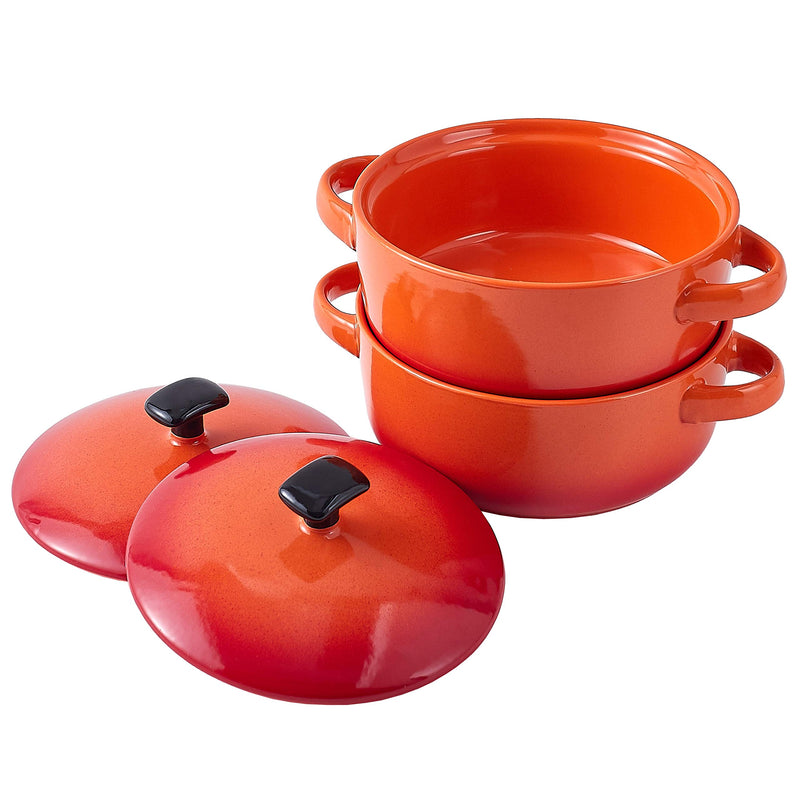 Orange 20-ounce set of 2 ceramic soup bowls for baking and serving French onion soup