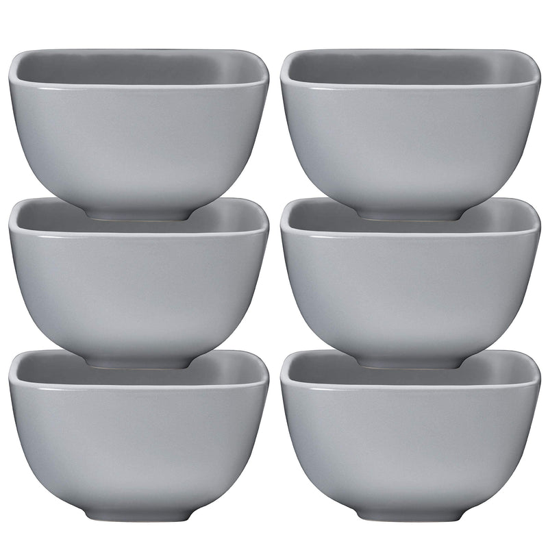 Gray Porcelain Square Soup Bowls 26 Ounce Set of 6 Large White Soup Bowls