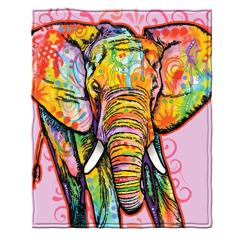 Colorful Elephant Fleece Bed Blanket 75" x 90" Queen Size Dean Russo