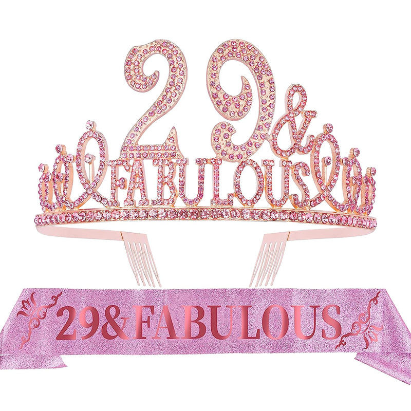 29th Birthday Sash and Tiara for Women - Fabulous Set: Glitter Sash + Fabulous