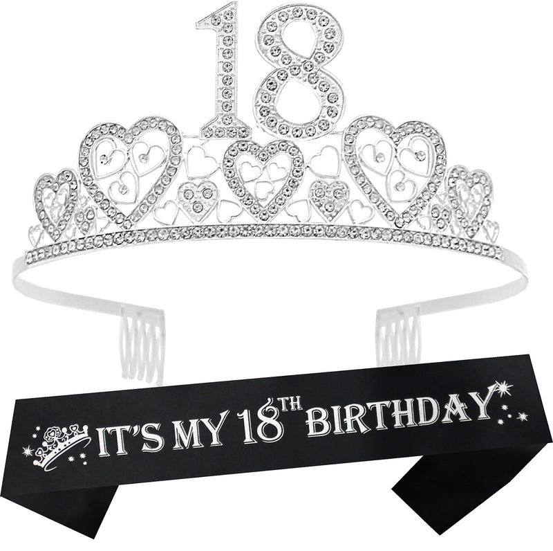 18th Birthday Sash and Tiara for Women - Fabulous Set: Glitter Sash + Hearts