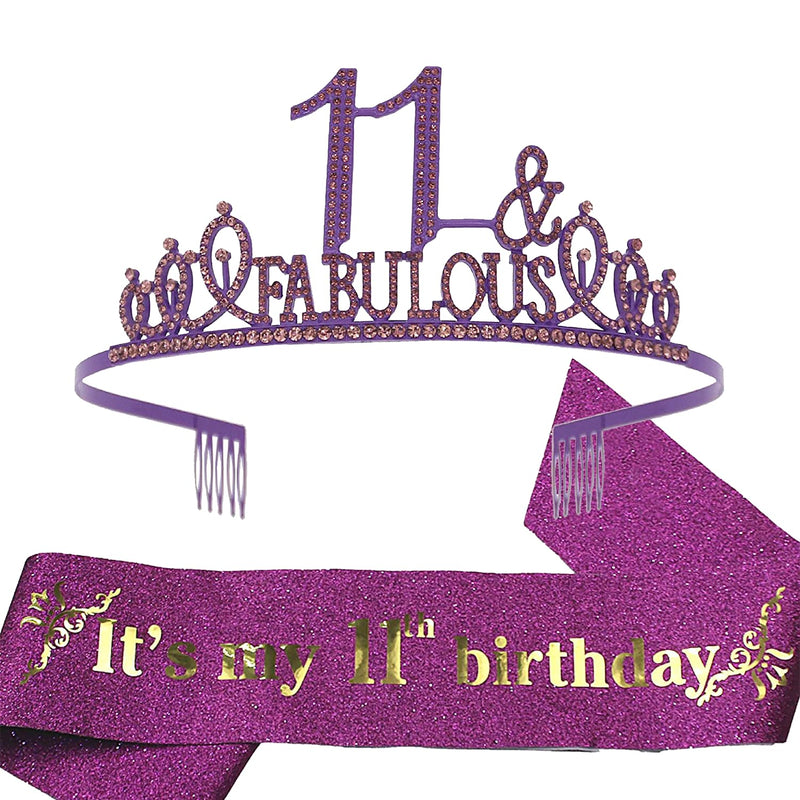 Girls 11th Birthday Sash and Tiara - Fabulous Glitter Sash + Fabulous